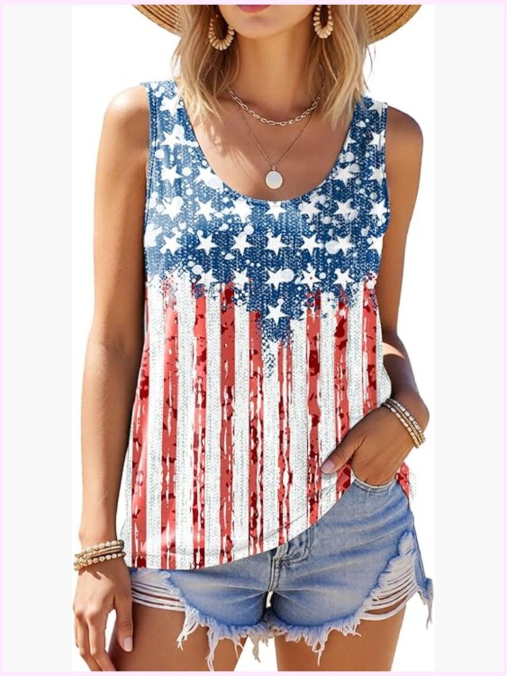 Sleeveless Flowy Tank Top Soft Stretchy Summer Tunic Blouse Loose Fit Patriotic